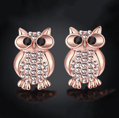 Hoot Owl Stud Earrings Rose Gold Plated Cz Teacher Women Ginger Lyne Collection