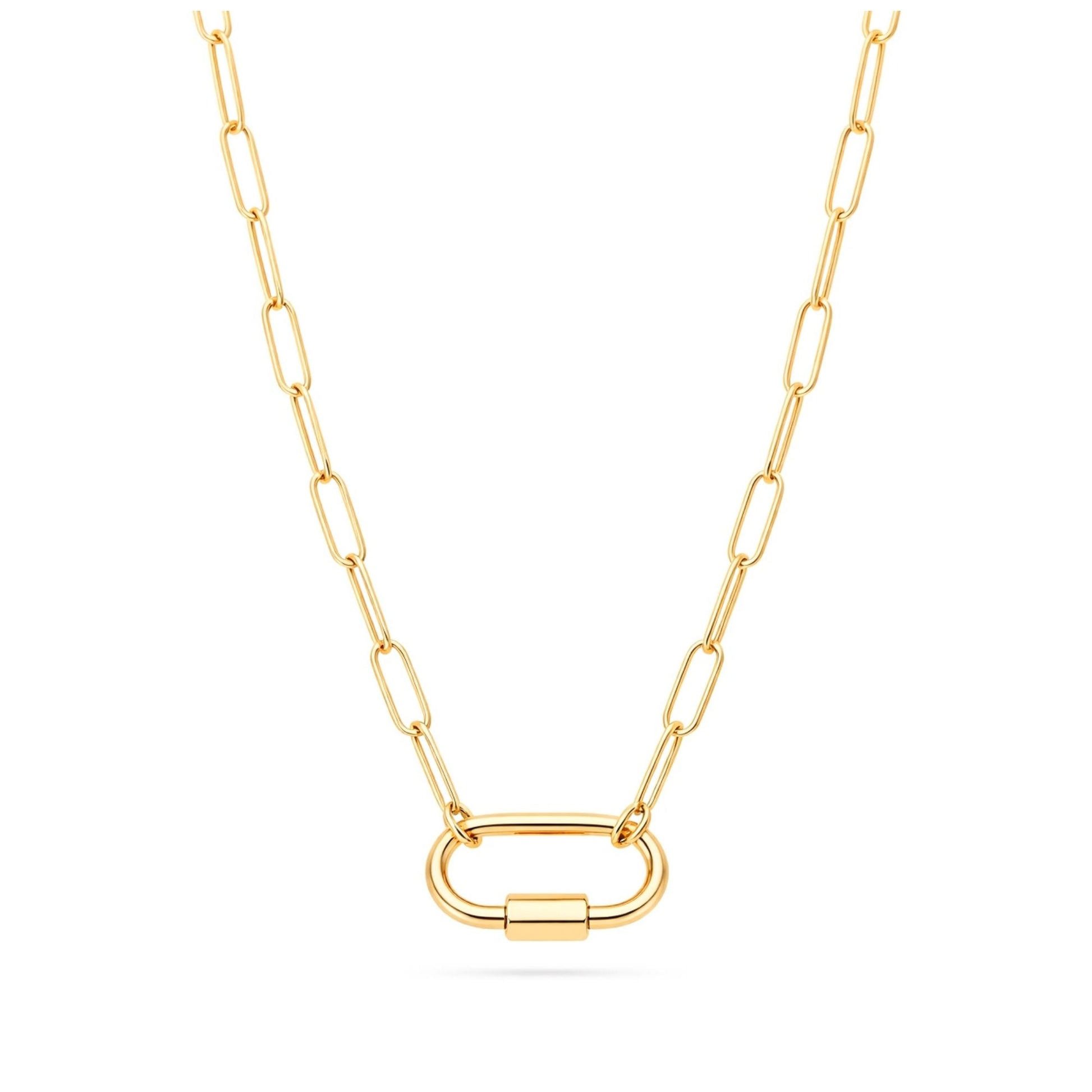 PaperclipLinkOvalCarabinerCharmHolderNecklaceforWomenStainlessSteel16"-18"GingerLyneCollection_GoldTone-1