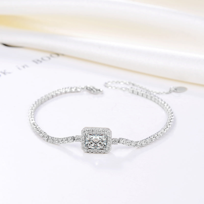 Halo Tennis Chain Bracelet for Women Adjustable Sterling Silver Pink CZ Ginger Lyne Collection - Clear