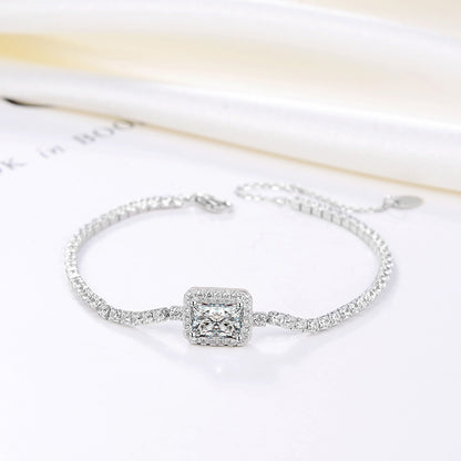 Halo Tennis Chain Bracelet for Women Adjustable Sterling Silver Pink CZ Ginger Lyne Collection - Clear