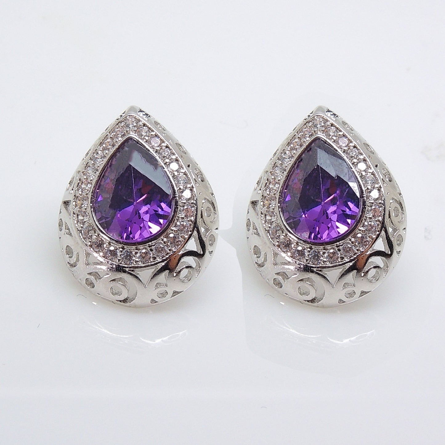Lona Teardrop Pear purple Cz Stud Earrings Women Ginger Lyne Collection - Purple