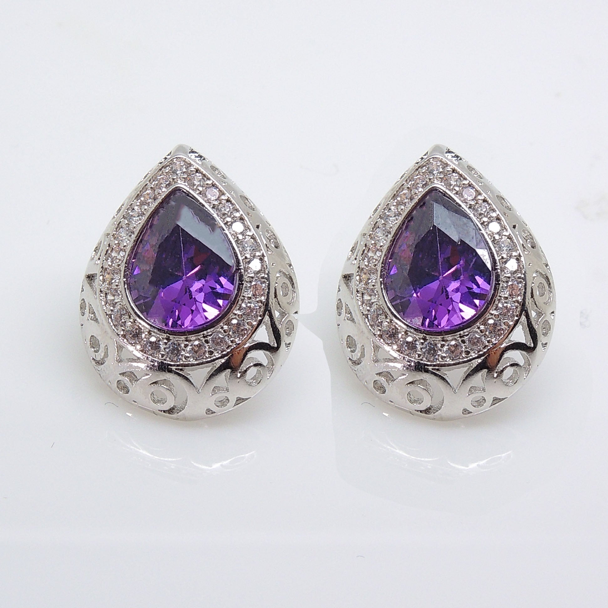 Lona Teardrop Pear purple Cz Stud Earrings Women Ginger Lyne Collection - Purple
