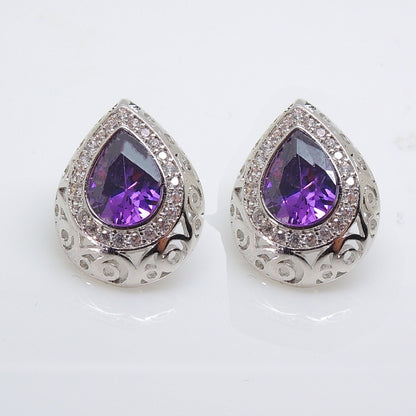 Lona Teardrop Pear purple Cz Stud Earrings Women Ginger Lyne Collection - Purple