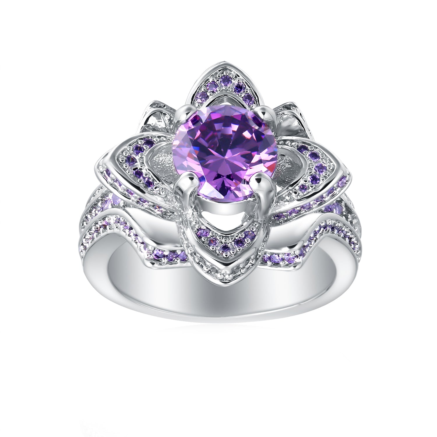 Violet Statement Ring Flower Purple Cz Wgold Plated Womens Ginger Lyne Collection - 7