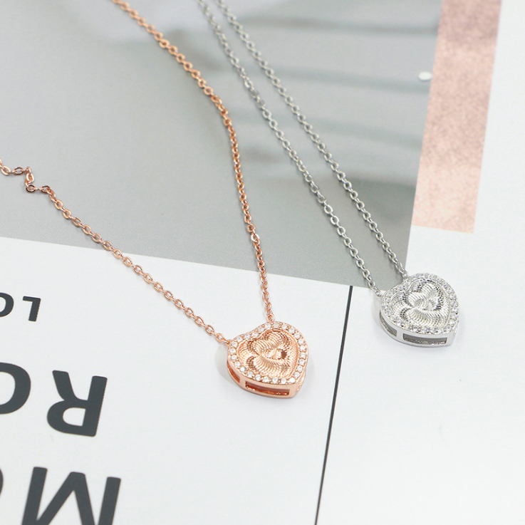Heart Pendant Chain Necklace Sterling Silver Cz Womens Ginger Lyne Collection - Silver