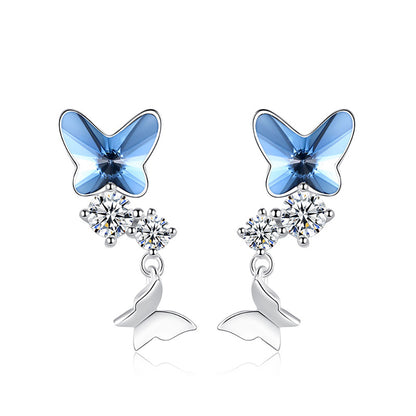 Butterfly Drop Earrings for Women Blue Crystal Sterling Silver Ginger Lyne Collection