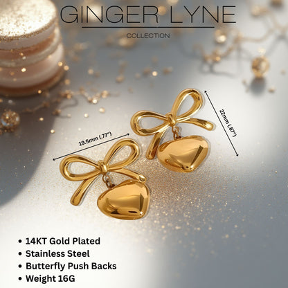 BowHeartDangleEarringsforWomen14ktGold-PlatedStainlessSteelbyGingerLyne_Gold-3