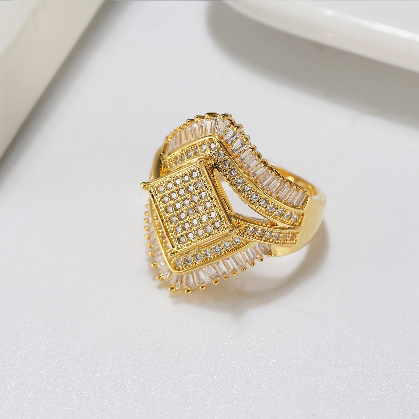 Angelica Baguette Statement Ring for Women Gold Plated Baguette Cz Ginger Lyne Collection