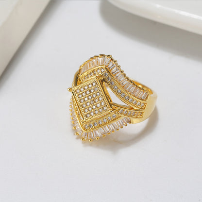 Angelica Baguette Statement Ring for Women Gold Plated Baguette Cz Ginger Lyne Collection