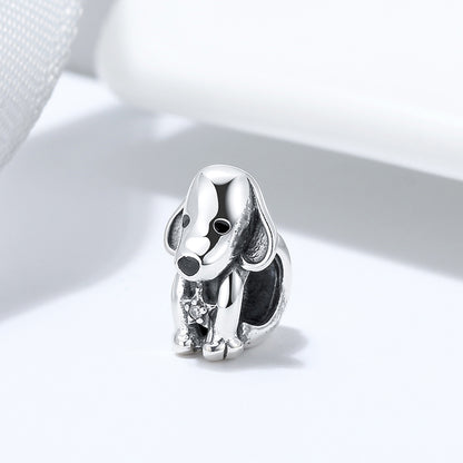 Puppy Dog Charm European Bead CZ Sterling Silver Ginger Lyne Collection