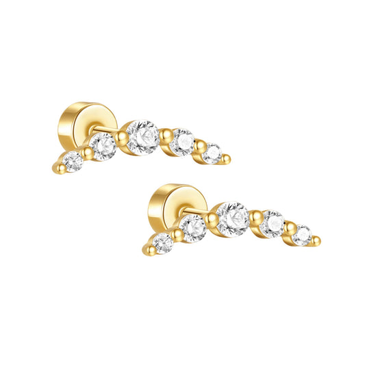 GraduatedCZCrawlerFlatBackEarringsforCartilageHelixTragusLobeGoldPlatedSterlingSilver1pairbyGingerLyne_Gold-1