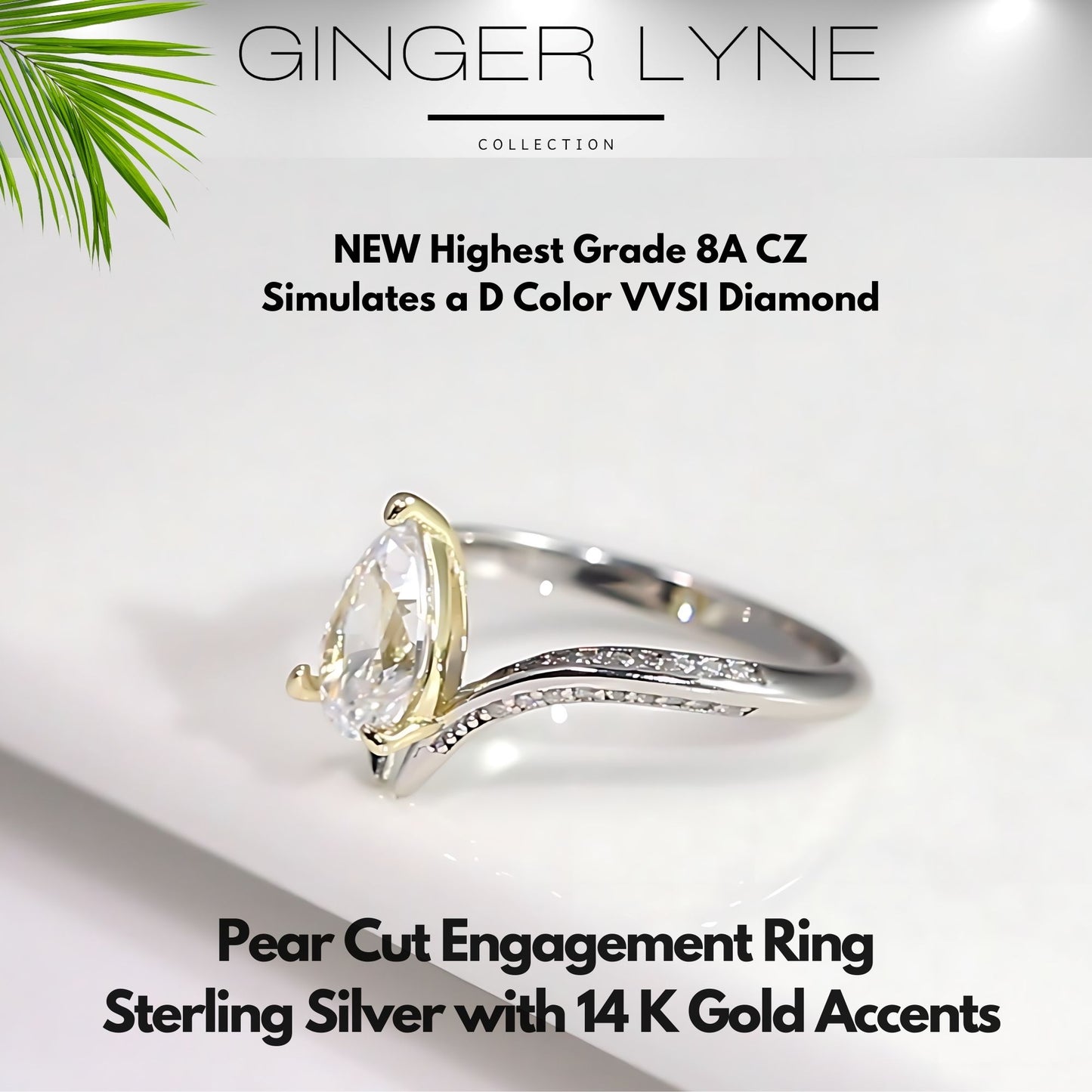 Pear Engagement Ring for Women by Ginger Lyne 1.5 Ct Sterling Silver Gold Wedding Rings