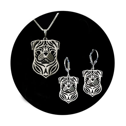 Pug Dog Sterling Silver Pendant Necklace Earrings Set Womens Ginger Lyne Collection - Dog Set
