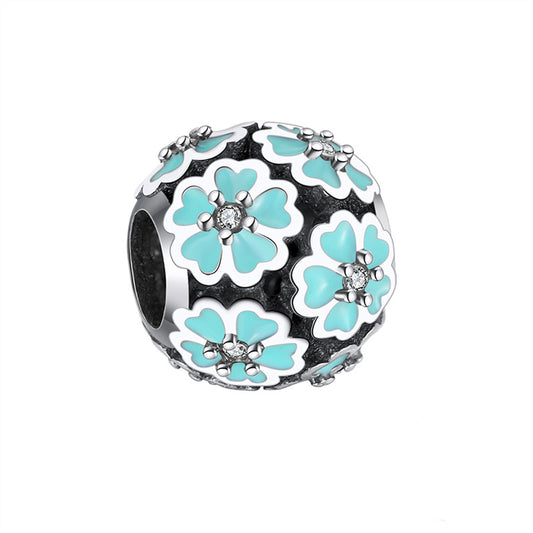 Flower Charm European Bead Sterling Silver Blue Ginger Lyne Collection