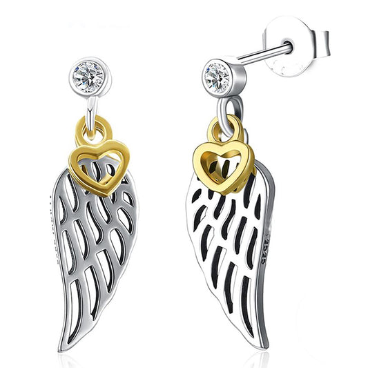 Wings Heart Gold Sterling Silver Girl Stud Dangle Earrings Ginger Lyne Collection