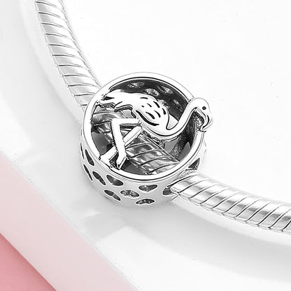 Flamingo Bird Charm European Bead CZ Sterling Silver Ginger Lyne Collection