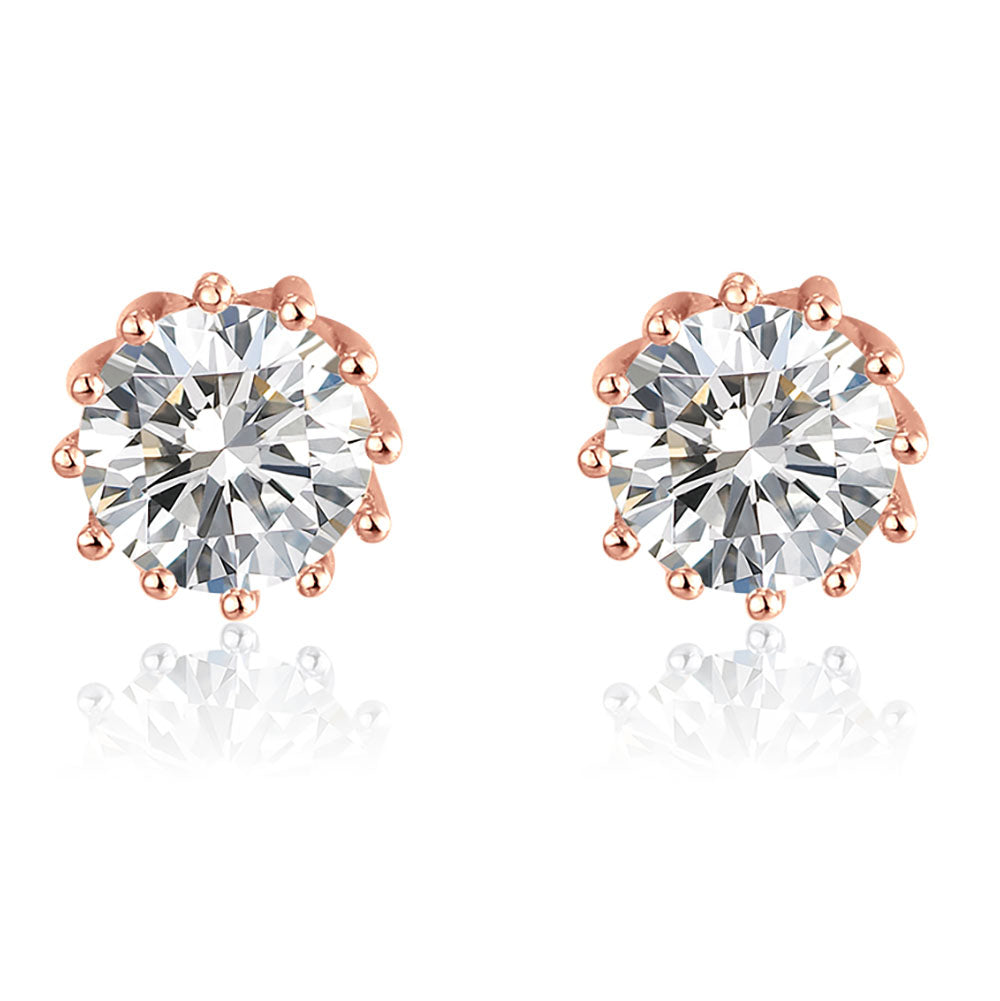 Crown Stud Earrings 8mm Round Cz Sterling Silver Womens by Ginger Lyne Collection