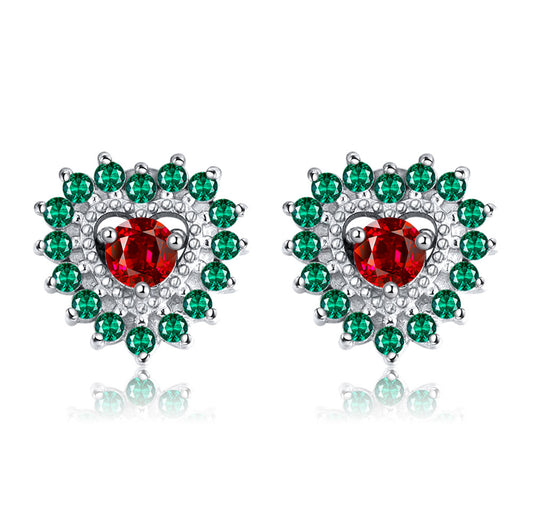 HeartShapeStudEarringsforWomenRedGreenCzGingerLyneCollection_Red-1