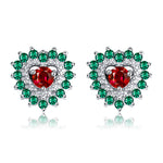 Load image into Gallery viewer, Heart Shape Stud Earrings for Women Red Green Cz Ginger Lyne Collection - Red
