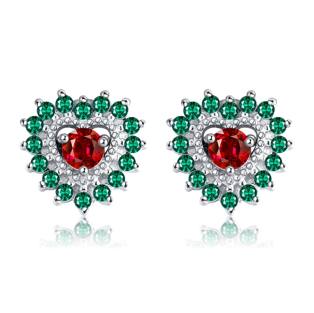Red Cubic Zirconia Heart Stud Earrings for Women Sterling Silver 9.5mm Gift for Her by Ginger Lyne - Red