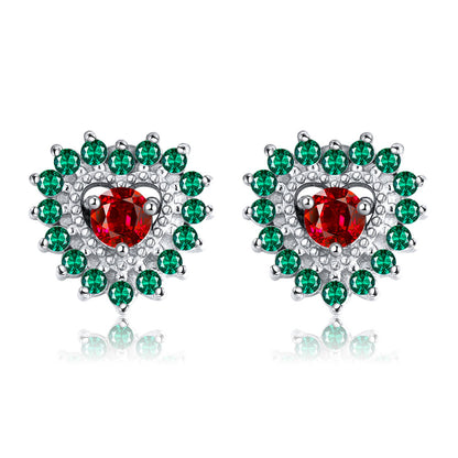 Red Cubic Zirconia Heart Stud Earrings for Women Sterling Silver 9.5mm Gift for Her by Ginger Lyne - Red