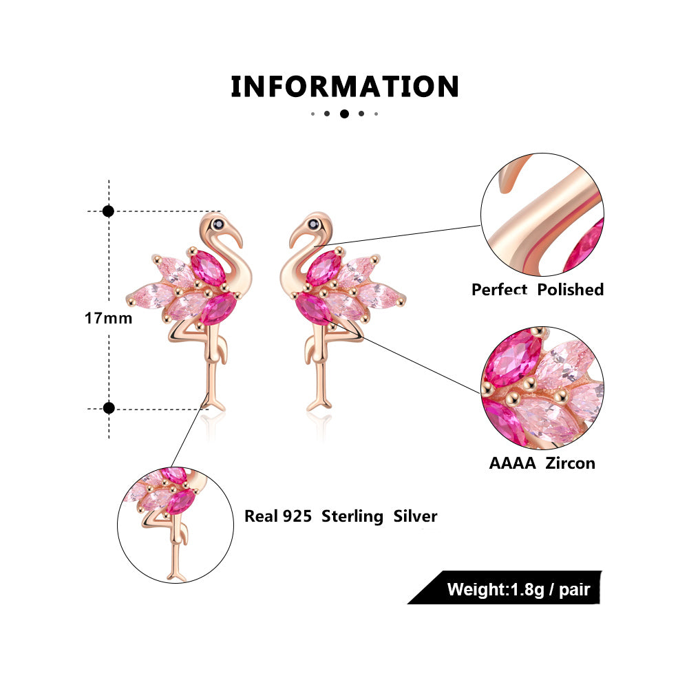 Pink Flamingo Necklace and Earrings Set for Women Cz Rose Sterling Silver Ginger Lyne Collection - Set