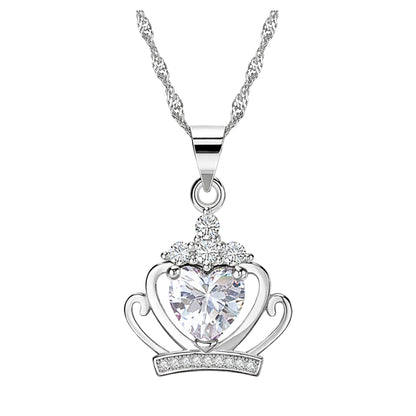 CrownNecklaceforWomenWhiteGoldPlatedClearCubicZirconiaGingerLyneCollection_Silver-1