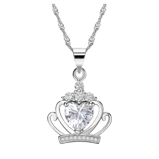 CrownNecklaceforWomenWhiteGoldPlatedClearCubicZirconiaGingerLyneCollection_Silver-1