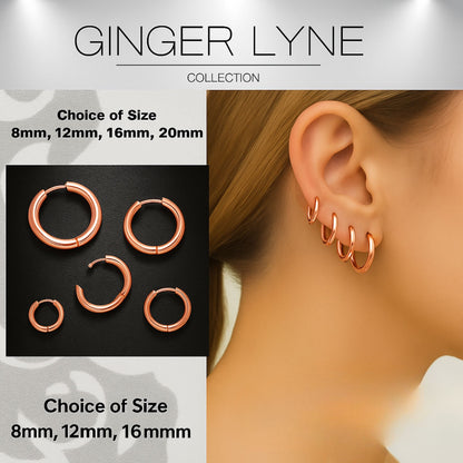 Stainless Steel Hoop Earrings by Ginger Lyne Huggie Style for Lobe Cartilage Piercing Body Jewelry - Rose-20mm