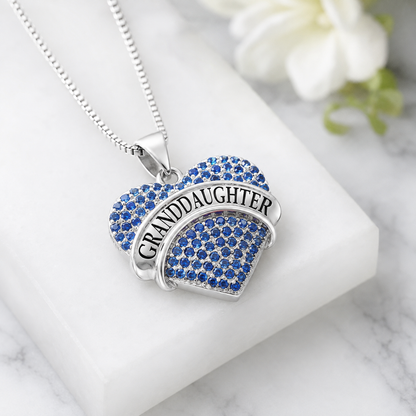 Granddaughter Necklace for Women by Ginger Lyne CZ Heart Pendant White Gold Plated - Blue