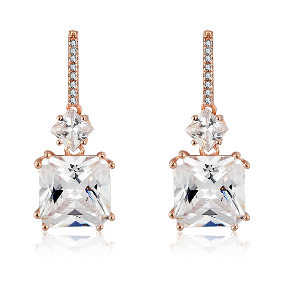 Drop Stud Earrings for Women Princess Cut Cz Sterling Silver Womens Ginger Lyne Collection - Rose Gold