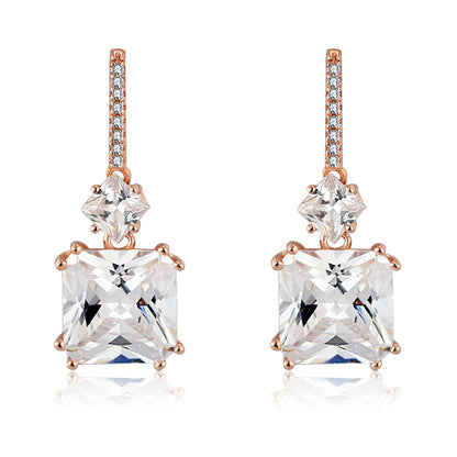 Drop Stud Earrings for Women Princess Cut Cz Sterling Silver Womens Ginger Lyne Collection - Rose Gold