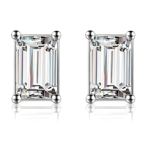 Emerald Cut Stud Earrings for Women or Men Sterling Silver Studs for her Ginger Lyne Collection - Emerald Stud