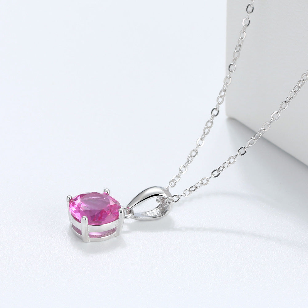 Solitaire Birthstone Necklace for Women Cz Sterling Silver Ginger Lyne Collection - July-Ruby Pink