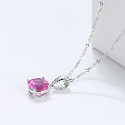 Solitaire Birthstone Necklace for Women Cz Sterling Silver Ginger Lyne Collection - July-Ruby Pink