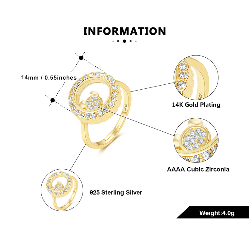Floating CZ Teddy Bear Ring for Women Gold Plated Sterling Silver Ginger Lyne Collection - Ring