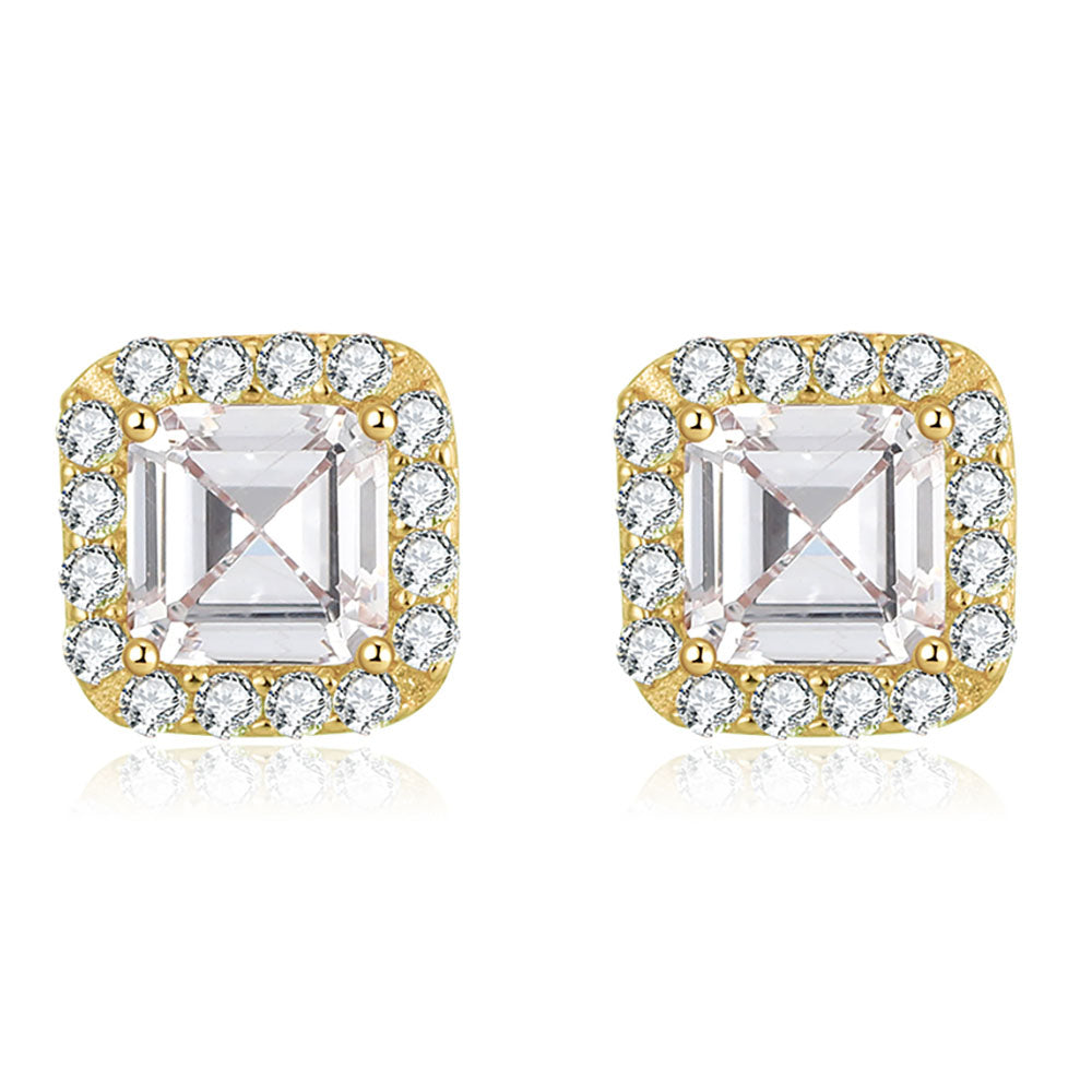 Square Halo Stud Earrings for Women Clear Cz Sterling Silver Womens Ginger Lyne Collection - Yellow Gold