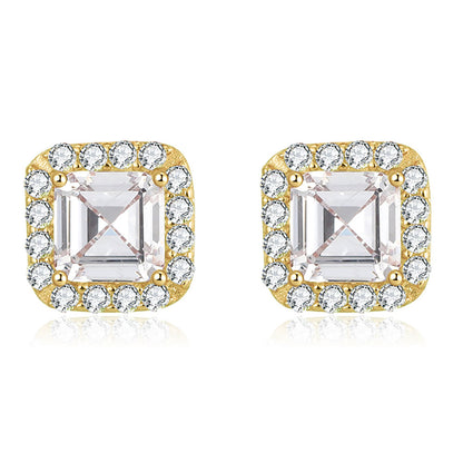 Square Halo Stud Earrings for Women Clear Cz Sterling Silver Womens Ginger Lyne Collection - Yellow Gold