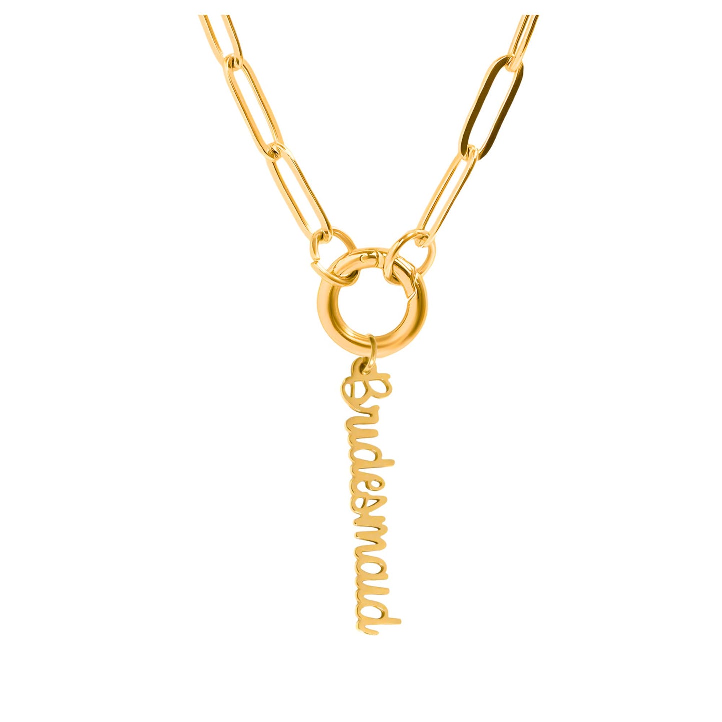 PaperclipLinkChainCharmHolderNecklaceWithBridesmaidCharmforWomenStainlessSteel18-20"GingerLyneCollection_GoldTone-1