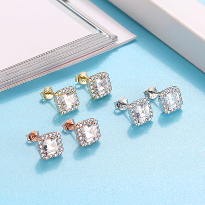 Square Halo Stud Earrings for Women Clear Cz Sterling Silver Womens Ginger Lyne Collection - Yellow Gold