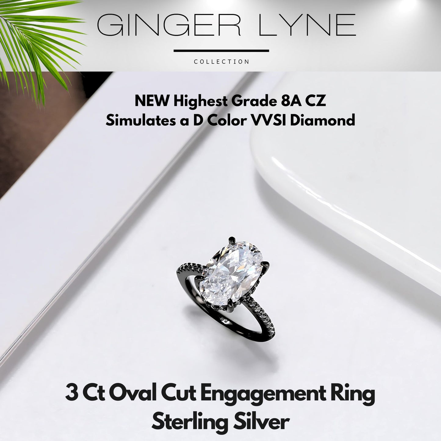 Solitaire 3 Ct Oval Engagement Ring for Women Sterling Silver CZ Ginger Lyne Collection