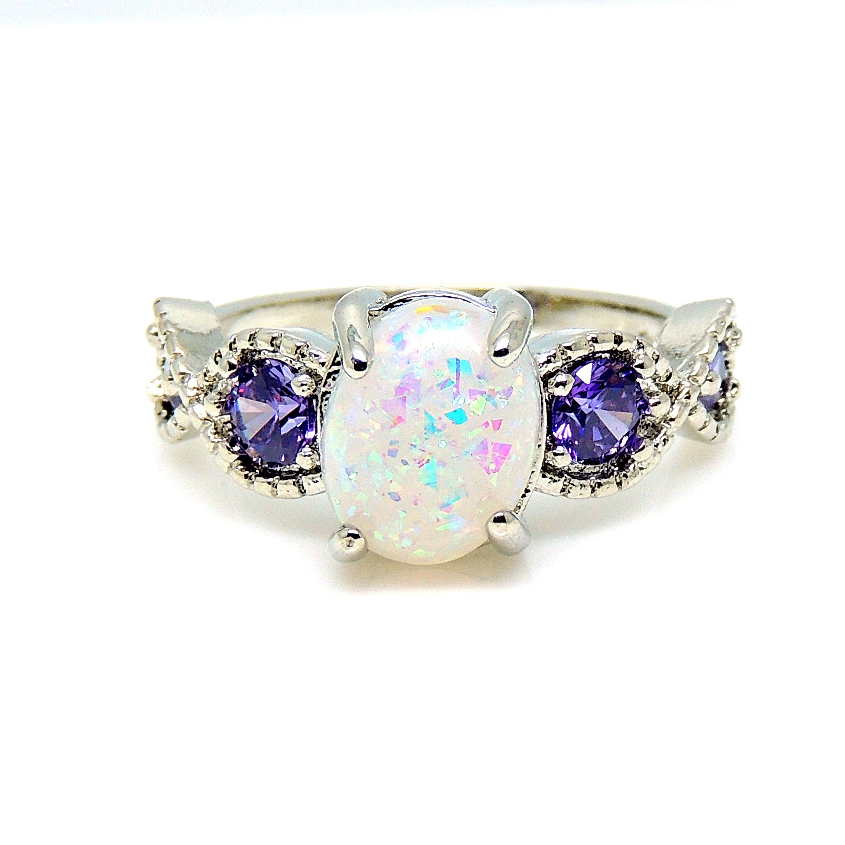 Tatum Statement Ring Oval Shape Fire Opal Purple Cz Womens Ginger Lyne Collection - 11