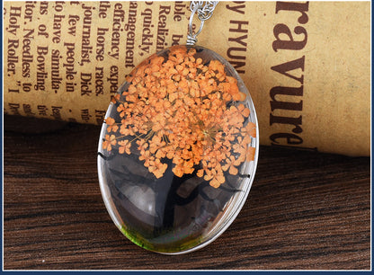 Dried Flower Oval Tree Butterfly Pendant Necklace Women Ginger Lyne Collection