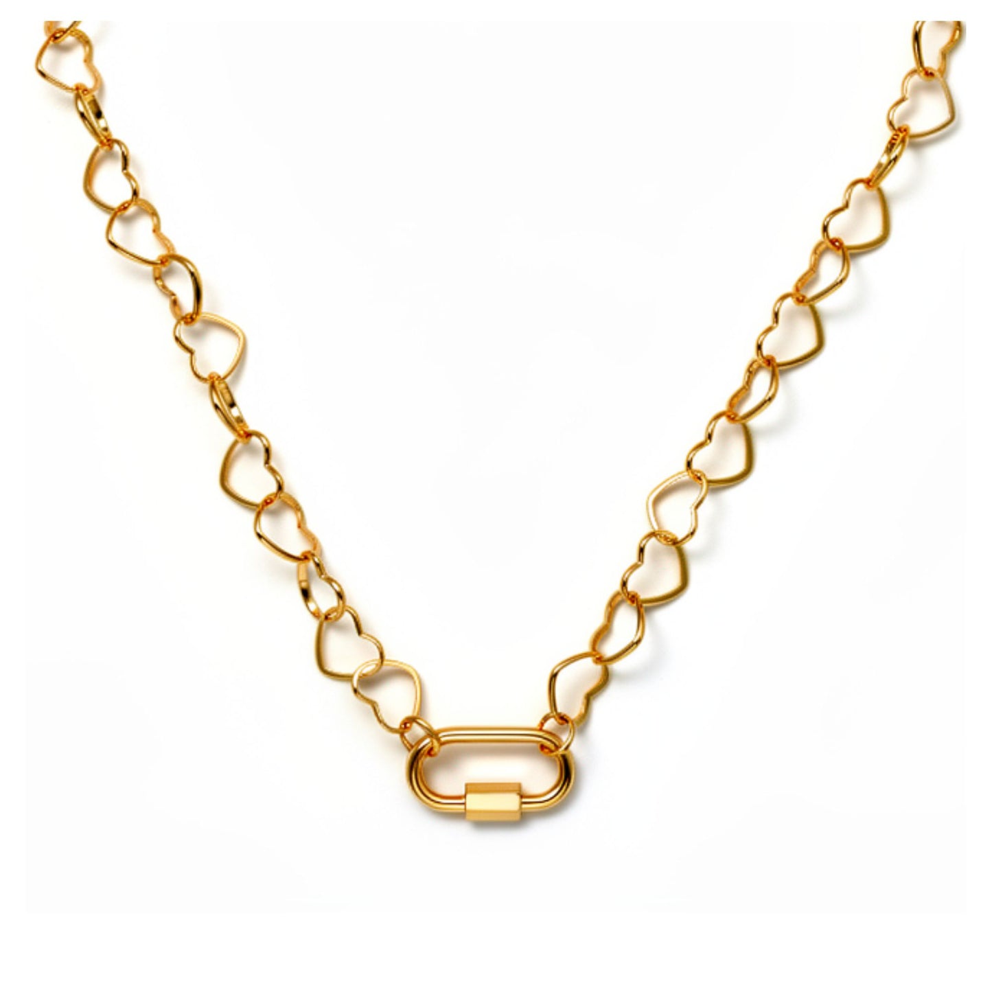 CarabinerCharmHolderNecklaceforWomenbyGingerLyneHeartLinkChain18KTGoldPlatedStainlessSteel18-20"_Gold-HeartChain/RectSqCH-1
