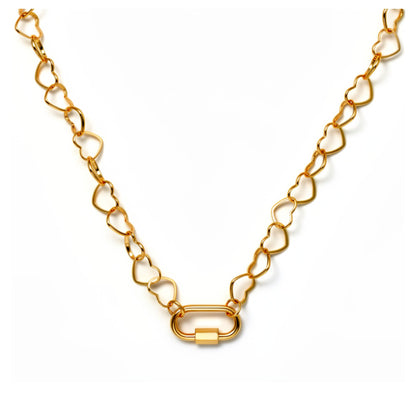 CarabinerCharmHolderNecklaceforWomenbyGingerLyneHeartLinkChain18KTGoldPlatedStainlessSteel18-20"_Gold-HeartChain/RectSqCH-1