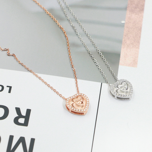 Heart Pendant Chain Necklace Rose Sterling Silver Cz Women Ginger Lyne Collection - Rose Gold