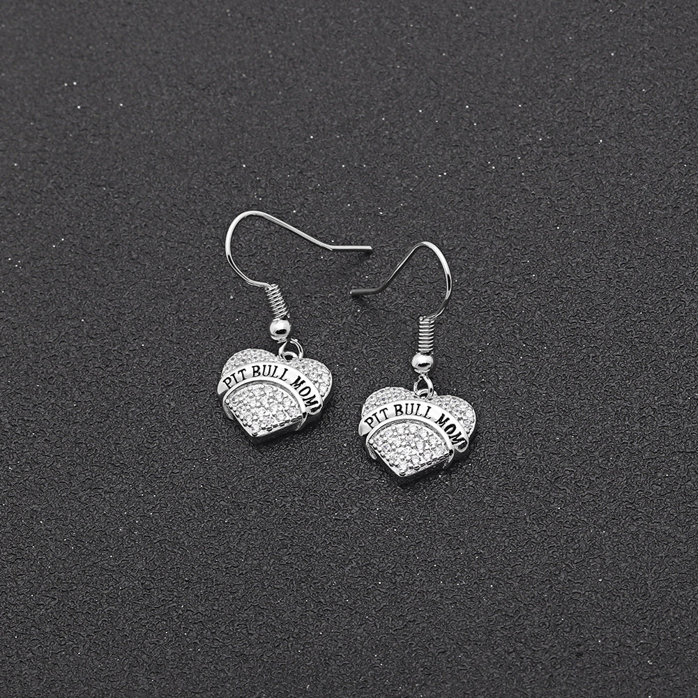 Pit Bull Mom Dog Heart Necklace or Earrings for Women Clear Cubic Zirconia by Ginger Lyne Collection - Earrings