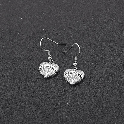 Pit Bull Mom Dog Heart Necklace or Earrings for Women Clear Cubic Zirconia by Ginger Lyne Collection - Earrings
