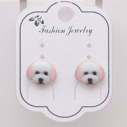 Bichon Frise White Puppy Dog Stud Earrings for Women Enamel Ginger Lyne Collection - Pink Ears