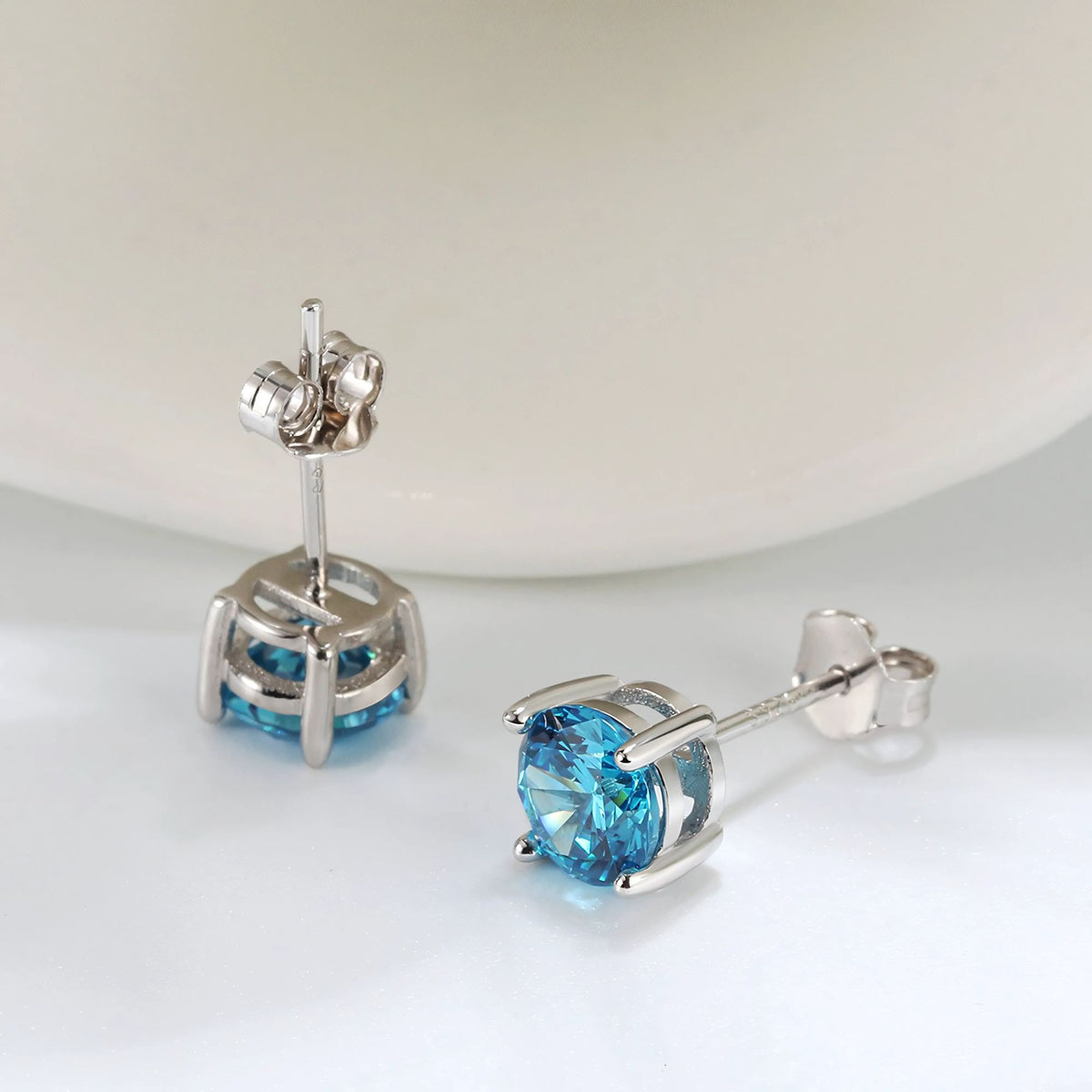 December Birthstone Stud Earrings for Women Blue Cubic Zirconia 6mm Sterling Silver Studs by Ginger Lyne - December